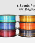 Two Tone Silk PLA Filament Bundle 1.75mm 250g Each Six Spools Coextruded Metallic Silk Finish For 3D Printing Includes Black Red