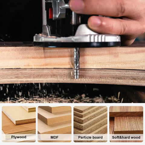 Spiral Flush Trim Router Bit 1/4 Inch Shank, 1-1/8 Inch Cutting Length, used for wood trimming on multiple wood types