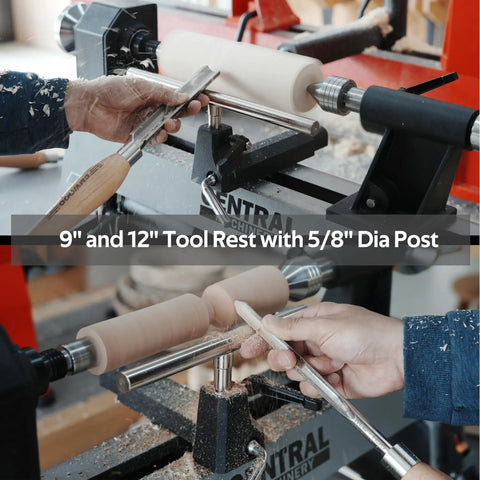 Straight Tool Rest Set For Wood Lathe With 9 12 Inch Tool Rests Interchangeable Five Eighth Inch And One Inch Stems in use