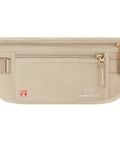 Stealthy Hidden Travel Money Belt With Full RFID Blocking, Slim Waist Wallet Pouch For Passport And Cards in beige front view