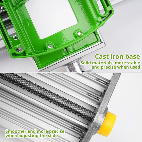 Cross Slide Milling Table with X-Y Axis Precision, dovetail grooves, M10 screw, mini drill press, CNC retrofit, aluminum base detail