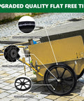 20 Inch Flat Free Tire And Wheel With Three Quarter Inch And Five Eighth Inch Bearings Replacement Wheels For Wheelbarrows Lawn Carts Big Wheel Utility Carts And Garden Yard Carts Set Of 2 Black displayed on garden cart with close-up details of components.