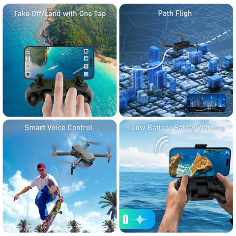 Foldable Kids Drone With 1080P HD FPV Camera Brushless Motors 2 Batteries app controls, voice control, and path flight features