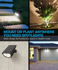 2 Pack Solar Powered Outdoor LED Lights IPX7 Waterproof Landscape Spotlights showcasing yard and driveway lighting options.
