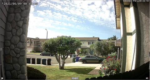 Outdoor view from 1080P Long Range Bullet Security Camera Weatherproof For Indoor And Outdoor Use With Four In One OSD Switch Works With TVI CVI AHD And CVBS DVRs Power Supply Sold Separately.