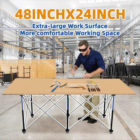 Six-Leg Portable Folding Workstand, Heavy Duty Foldable Workbench Built to Haul Up to 2425 Lbs, No Assembly Required, Collapsible with Storage Bag for Workshop, Garage, and Outdoor Diy Projects with 48x24 inch surface