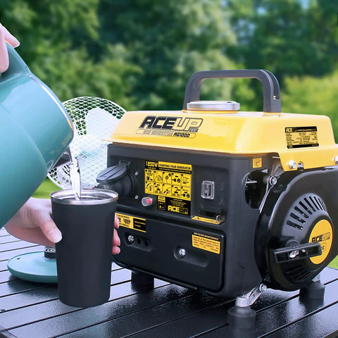 Portable 1200 Watt Gas Powered Generator for Camping and Home Use with ultralight 35 pound design on a picnic table