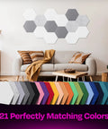 Make Your Space Pop With These High Density White Hexagon Acoustic Panels to Dampen Noise and Kill Echoes Quick for Studios Podcast Rooms and Home Offices Sound Absorbing Wall Tiles Pack of 12 Insane Value displayed on a modern living room wall with matching colors.