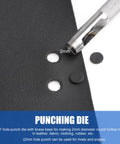 2mm hole punch die for Grab And Go No Fuss All In One Manual Rivet Press Kit for leather and fabric, shown with sample material