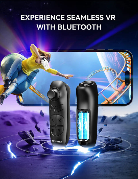 Hit Different 3D VR Headset With Insane Bluetooth Controller shown with mobile device, gaming graphics, and vibrant color effects.