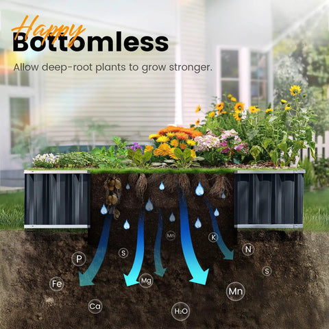 Raised Garden Bed Kit For Outdoor Use, 68 By 36 By 12 Inches, Galvanized Steel Planter Box, showing deep-root plant growth
