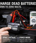 Top Shelf Smart Battery Charger And Hassle Free Trickle Maintainer Delivering Two Amps Of Straight Power For Six Volt And Twelve Volt Flooded Gel Agm Or Lithium Batteries connected to a vehicle battery.