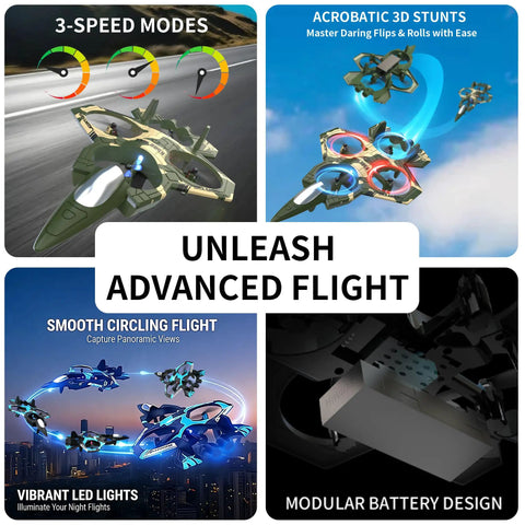 Fighter Mini RC Airplane For Kids And Newbies Hand Launch Stunt Drone With Auto Hover 3D Flips One Button Takeoff Easy Joystick Control Three Speeds Propeller Guards Indoor Outdoor Toy Gift featuring 3-speed modes, 3D stunts, LED lights, modular battery.