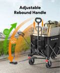 Beefed Up Heavy Duty Foldable Wagon Cart With All Terrain Wheels, 330Lb Capacity And 180L Cargo Space, featuring adjustable handle