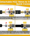 Illustration showing Dual Connector Foam Cannon Gun For Pressure Washer Quick Connect with detachable M22 fitting.