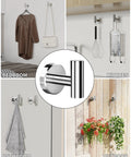 Two Pack Polished Chrome Wall Mount Towel Hooks installed in bathroom, kitchen, and outdoor settings, showcasing heavy-duty design.