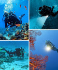 Scuba divers using Four In One Dive Light For Scuba With 3600 Lumen Floodlight, 2000 Lumen Spotlight, Red And UV Modes underwater
