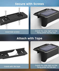 Installation guide for Real Deal Solar Deck Lights with screws and 3M tape, showing fixing plate for easy setup.