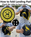 Person folding All Weather 21 Inch Drone Landing Pad With Quick Fold Double Sided Universal Parking Apron