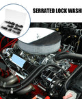Internal Tooth Lock Washers Push On Clips Fasteners Assortment Kit 340 Pieces Mn Steel Black Oxide Finish in engine view.