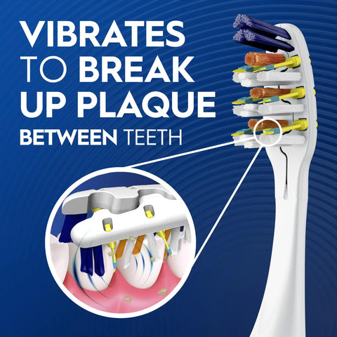 Next Level Battery Powered Electric Toothbrush With Durable Medium Bristles eliminates plaque with vibrating bristles between teeth.