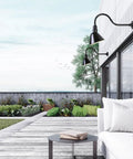 Outdoor Aluminum Barn Light Gooseneck Sconce Black 10 Inch Weather-Resistant mounted on modern patio wall
