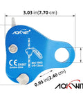 Climbing Ascender Fall Protection Belay Device And Rope Grab For Rock Climbing Mountaineering Arborist Tree Work Expedition Caving Rescue And Aerial Tasks Built For Beast Mode Aluminum Gear Blue, dimensions labeled