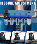 All In One Heavy Duty 1/4 Inch NPT Five Stage Air Filter Regulator Lubricator Combo With Water Separator installed with adjustment steps