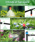 All In One Drip Irrigation Kit With 246 Ft Main One Half Inch Tube And One Quarter Inch Branch Tubing showing sprayers