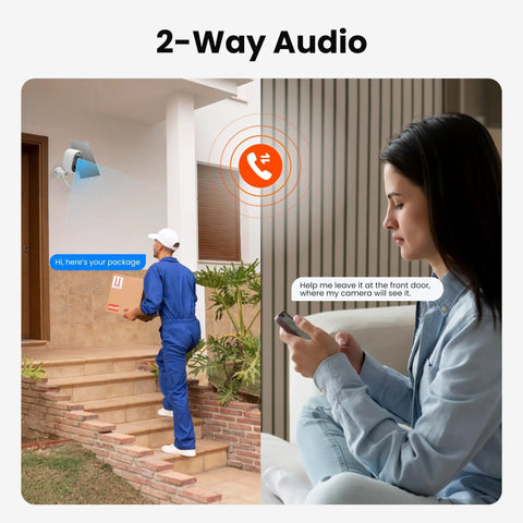 Go Wire-Free Solar Outdoor Security Camera With 2K Color Night Vision in two-way audio use at a front door setup