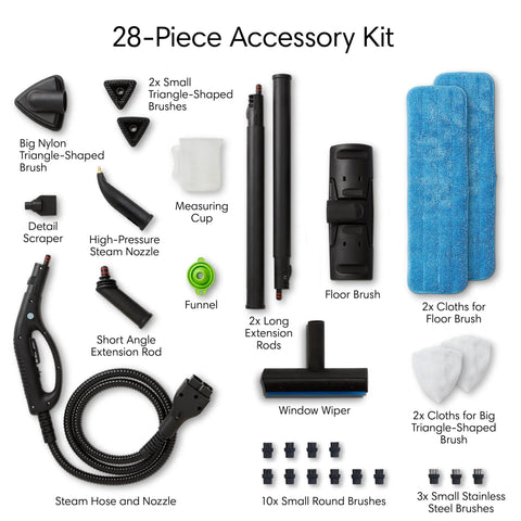 28-Piece Accessory Kit for Heavy Duty Steam Cleaner Beast Features A 410 Cc Engine Packing 72 Psi for various cleaning tasks.