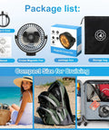 Keep Your Cabin Vibe Fresh With This Magnetic Cruise Fan 12000 Mah Battery 3 Speed Settings Ceiling And Wall Mount Built In Power Bank For Zero Hassle Travel And Sweet Airflow Chill Black package elements with fan and storage.