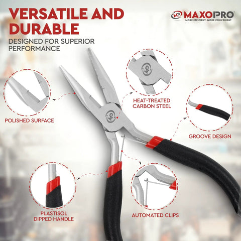 Five Piece Needle Nose Pliers Set With Anti Slip Comfort Grips For Jewelry Making and durable nickel-plated carbon steel