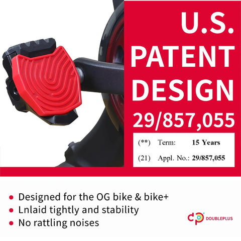 U.S. patented Pedal Adapter For Regular Shoes On Peloton Bikes with red and black design, Easy Clipless Look Delta Converter.
