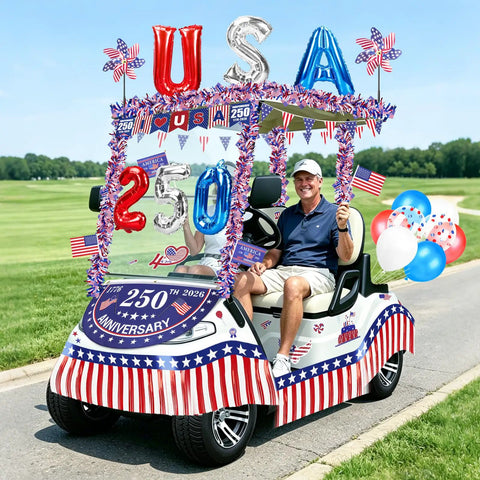 Fourth Of July Golf Cart Decorations Kit For 250th Anniversary Parade Includes 250th Banner Fan Flags Foil Fringe