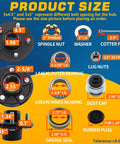 Hella Tough Five By Four Point Five Trailer Hub Kit With EZ Lube Design For Three Thousand Pound Axles size diagram with measurements and components labeled.