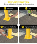 Steps for installing Heavy Duty 4 Pack Safety Bollards 36 Inch Height with anchor bolts, showcasing simple assembly process.