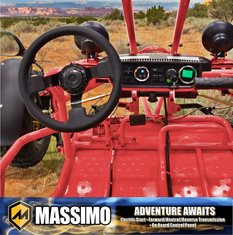 Steering wheel and controls of Go Kart With 169cc 10 HP Engine, 35 MPH Top Speed, Independent Suspension, All Terrain Tires, Red
