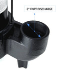 Close-up of 2 inch discharge on Beefy Half HP Cast Iron Submersible Sewage Pump With 2 Inch Discharge 6000 GPH Flow 27 Ft Lift.