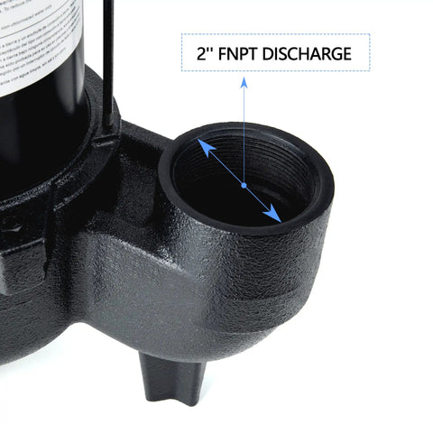 Close-up of 2 inch discharge on Beefy Half HP Cast Iron Submersible Sewage Pump With 2 Inch Discharge 6000 GPH Flow 27 Ft Lift.