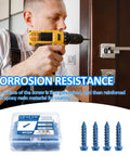 Heavy Duty Concrete Screw Assortment Kit With Drill And Driver Bits For Brick Block Stucco Hex Head Self Tapping Masonry Anchors Built Tough No Sweat Setup Ready For Your Next Home Reno Job One Quarter Long, showing corrosion-resistant screws and drill.
