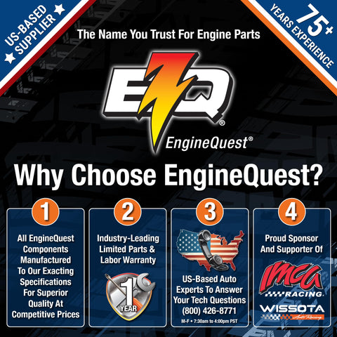 EngineQuest informational image with logo and features like US-based support and industry warranty.