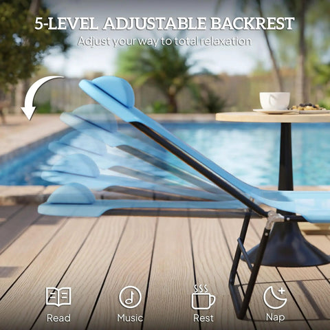 Folding Chaise Lounge Chair For Poolside Sunbathing And Outdoor Relaxation With Adjustable Backrest And Reclining Positions
