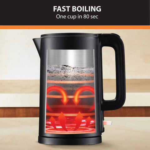 1.5L Cordless Electric Kettle With Cool Touch Exterior And Stainless Steel Interior Boils One Cup In 80 Seconds