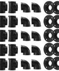 1 Inch Black Pipe Fitting Kit 30 Pack Floor Flange Elbow Tee Set For DIY Furniture Shelving Industrial Vintage Style