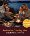 Family using Smores Caddy Tray Organizer On The Go Station with Removable Tray and Handle for Camping around a campfire