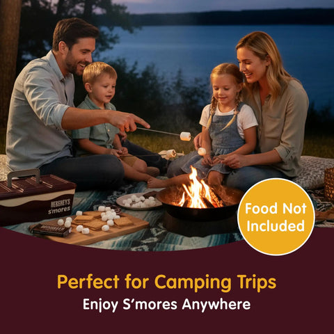Family using Smores Caddy Tray Organizer On The Go Station with Removable Tray and Handle for Camping around a campfire