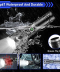 Beast Mode 100000 Lumen Flashlight With Zoom Beam in water, USB-C Rechargeable 5000mAh Battery, LCD, Weatherproof Outdoor Spotlight