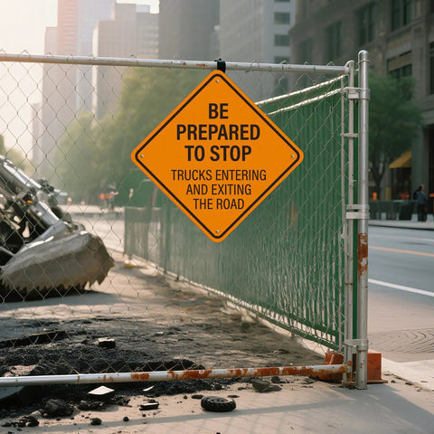 Be Prepared to Stop Sign for Trucks Entering and Exiting the Road 24x24 Inch Reflective Aluminum Traffic Safety Sign mounted on fence
