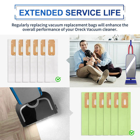 Type CC Vacuum Bags 12 Pack For Oreck XL Vacuum Cleaners showing bags and vacuum next to couple